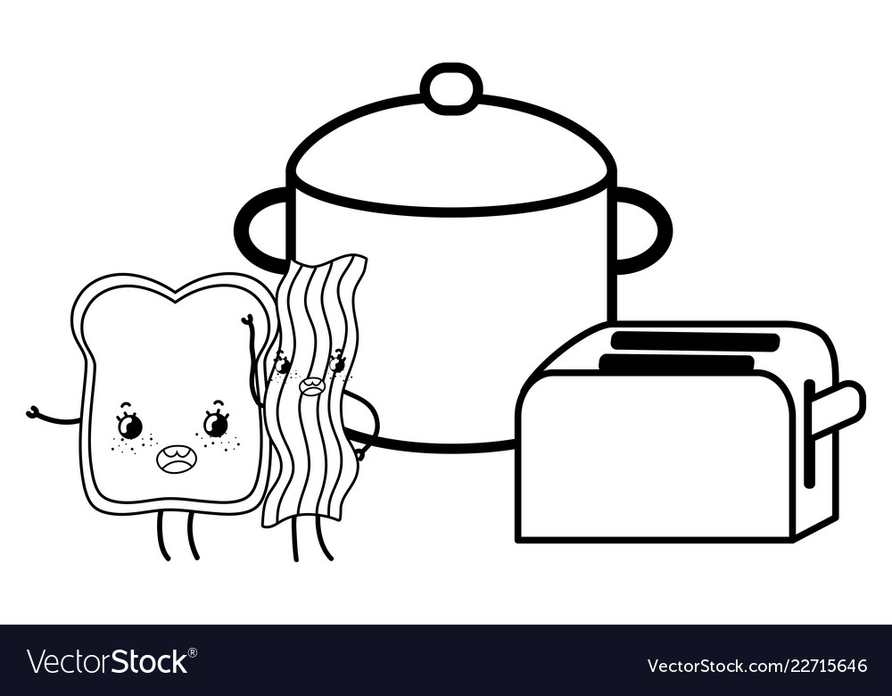 Kitchen cute cartoons utensils black and white Vector Image