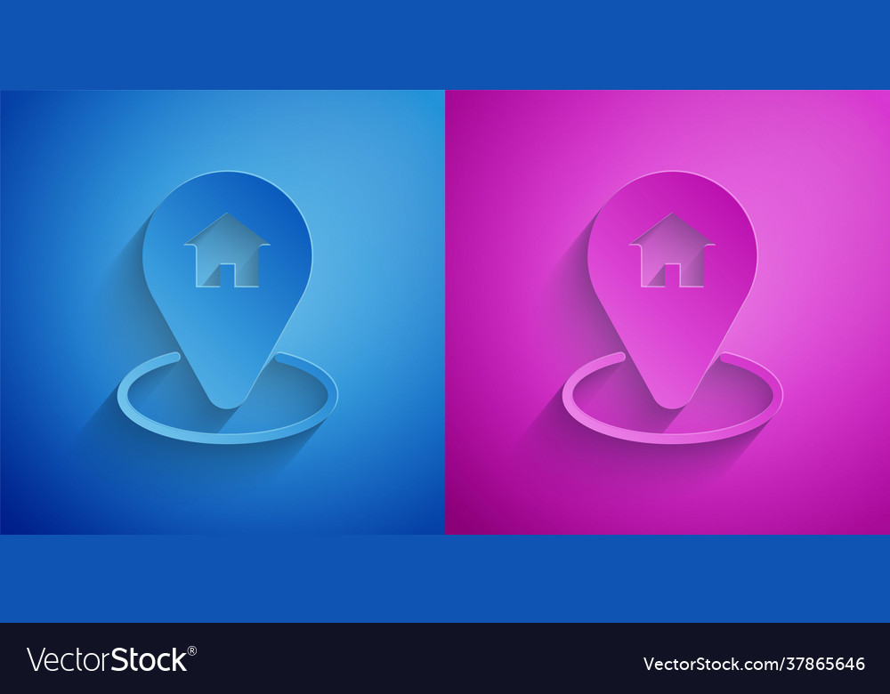 Paper cut map pointer with house icon isolated vector image Paper cut map pointer with house icon isolated