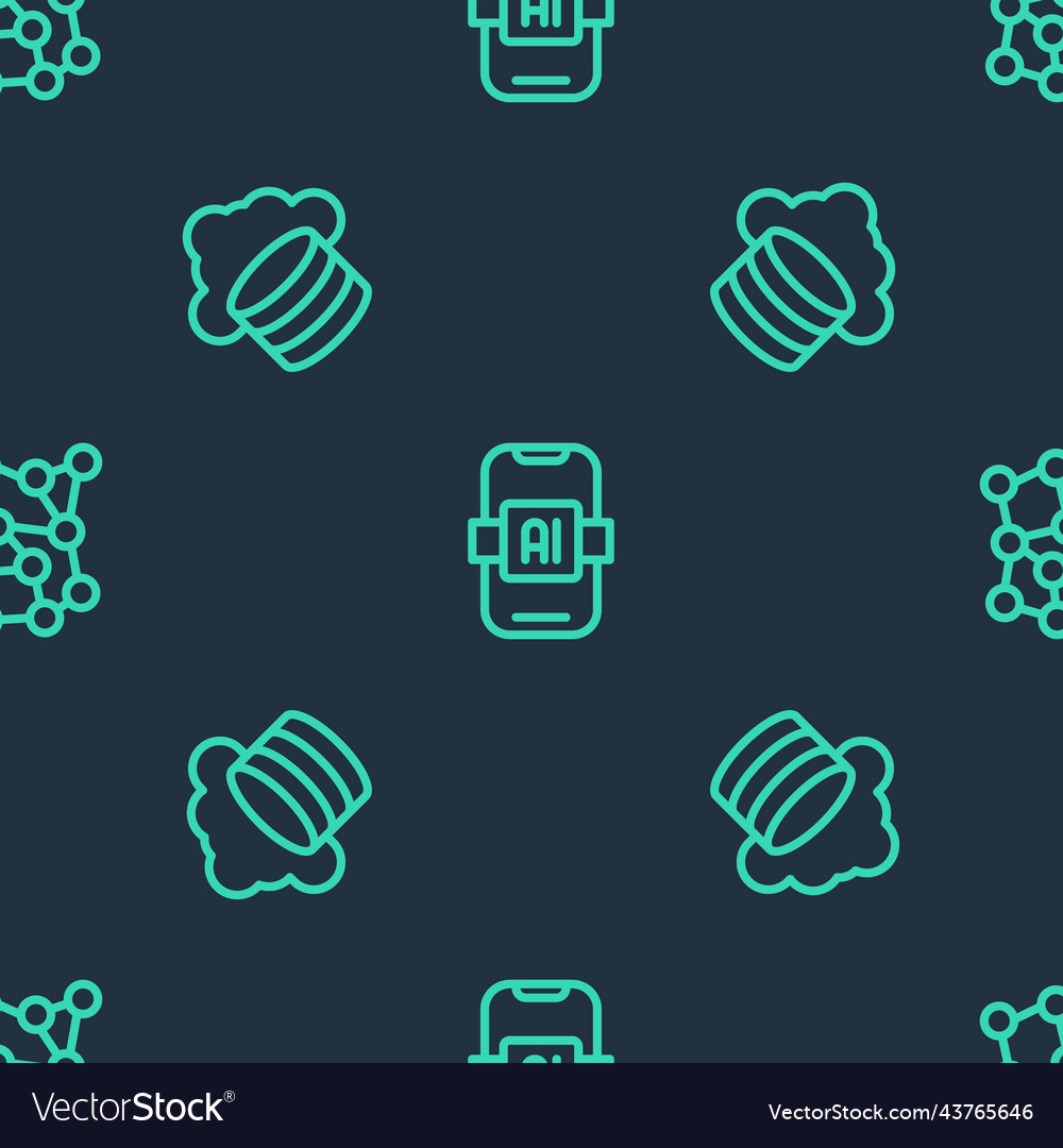 Set line artificial intelligence ai cloud vector image Set line artificial intelligence ai cloud