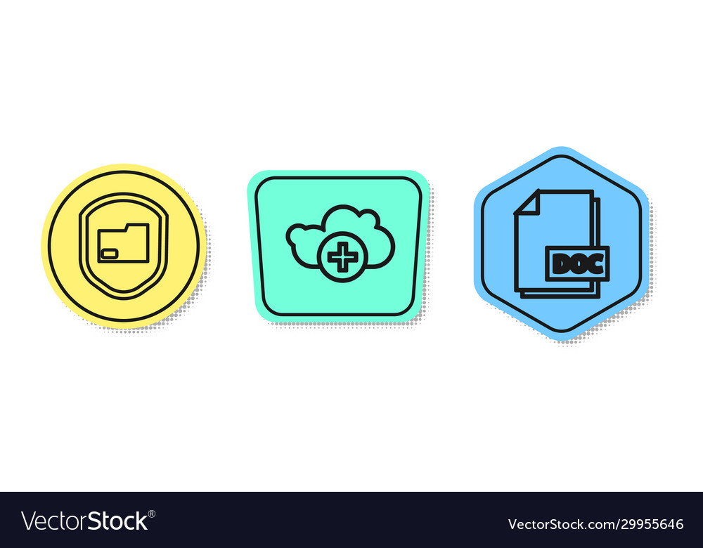 Set line document folder protection add cloud vector image Set line document folder protection add cloud