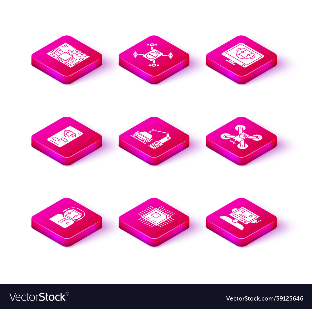 Set worker robot processor with microcircuits cpu vector image Set worker robot processor with microcircuits cpu