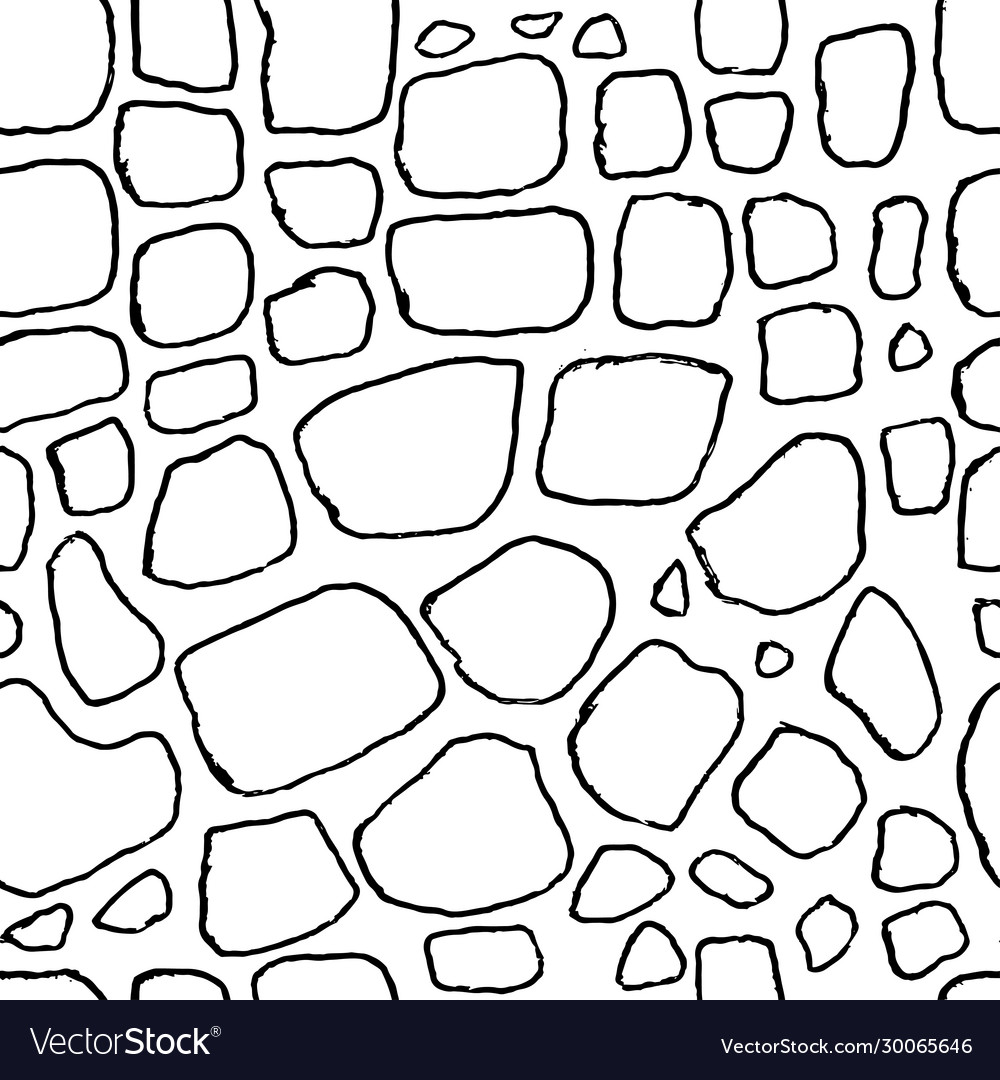 Stones handdrawn seamless black and white pattern