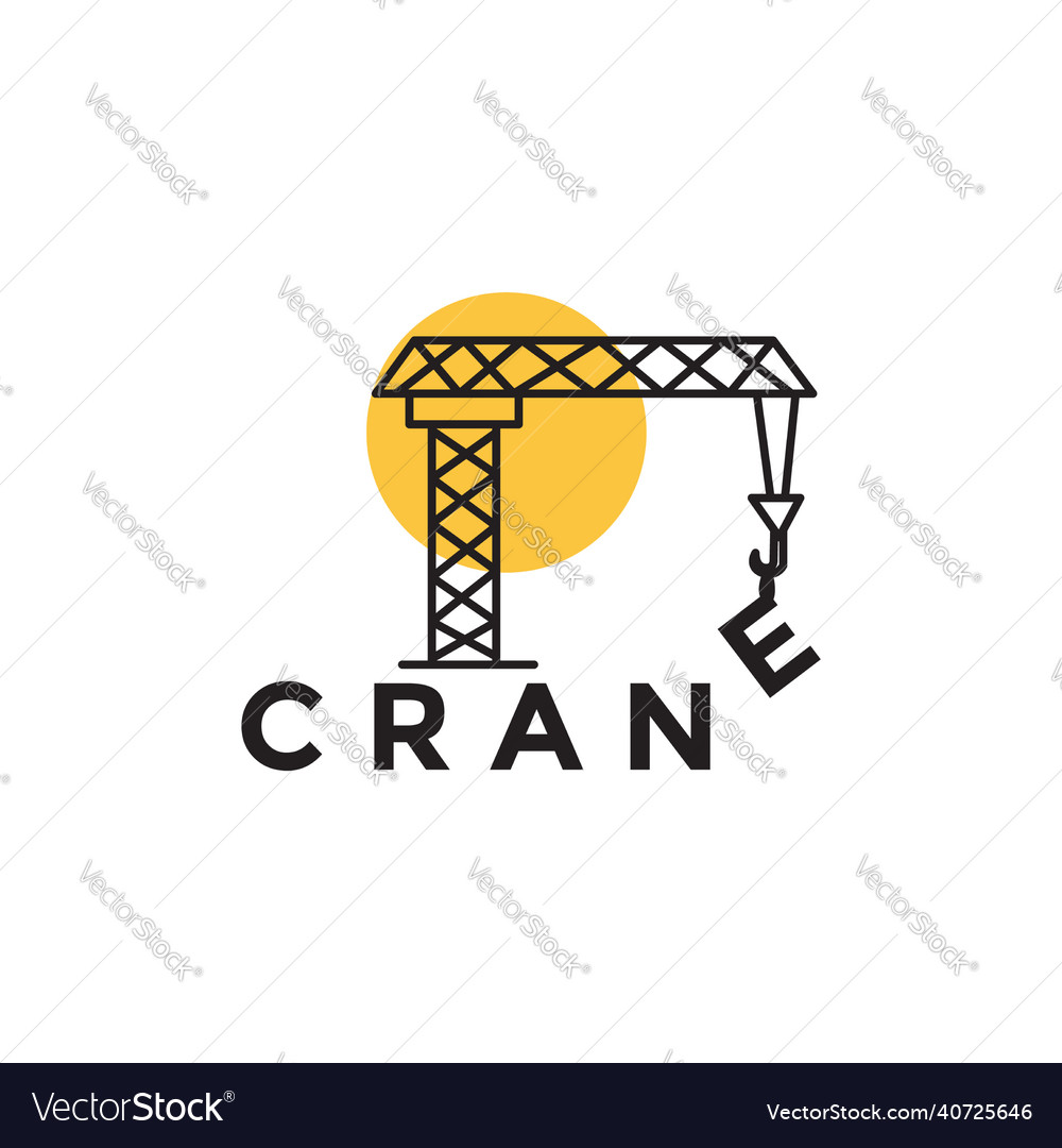 Vintage Line Crane With Sunset Logo Design Vector Image