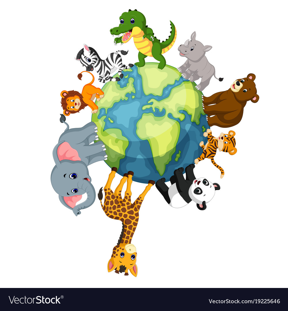 Wild animal standing around the world Royalty Free Vector