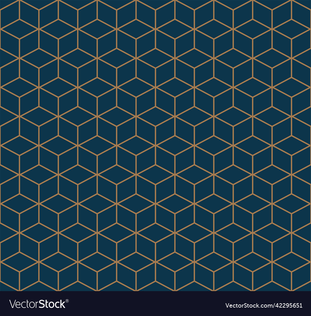 Art deco cube line pattern in gold and blue Vector Image