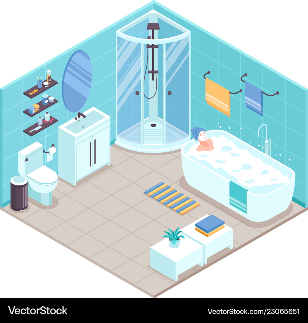 Bathroom interior isometric Royalty Free Vector Image