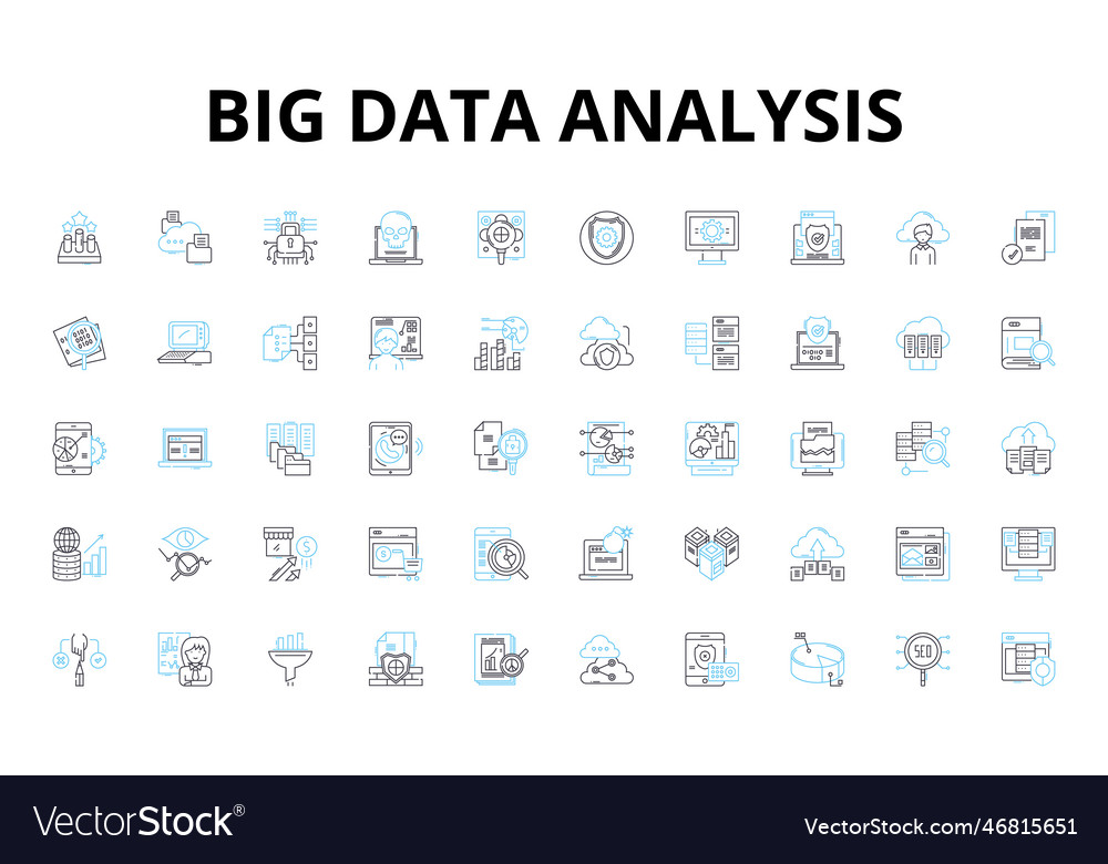 Big data analysis linear icons set analytics Vector Image