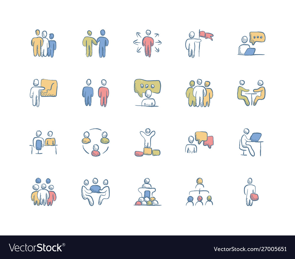 Business peoples hand drawn color flat icons