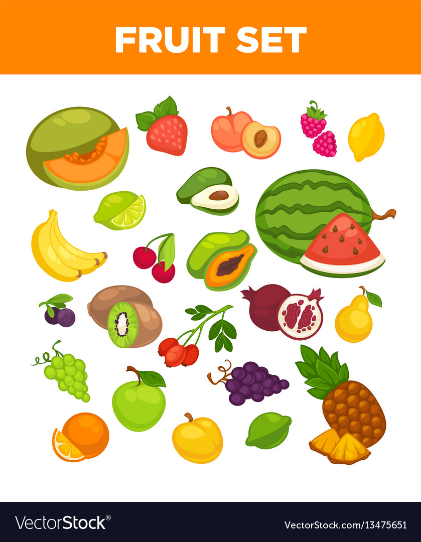 Fresh farm fruits and berries isolated Royalty Free Vector