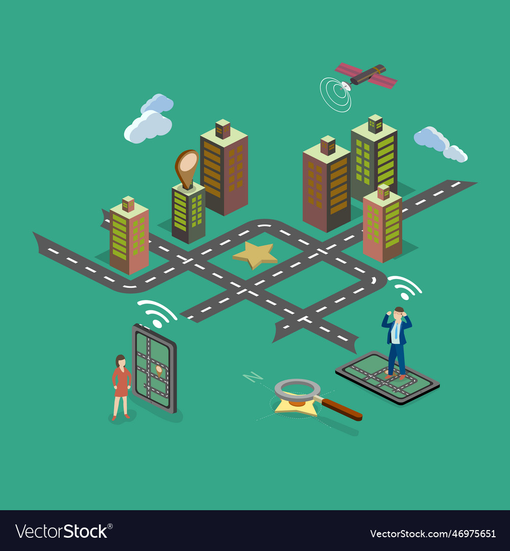 Gps tracking map app route vector image Gps tracking map app route