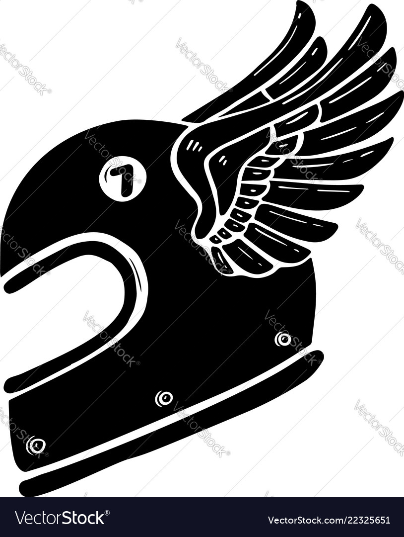 Hand drawn racer helmet with wings isolated Vector Image