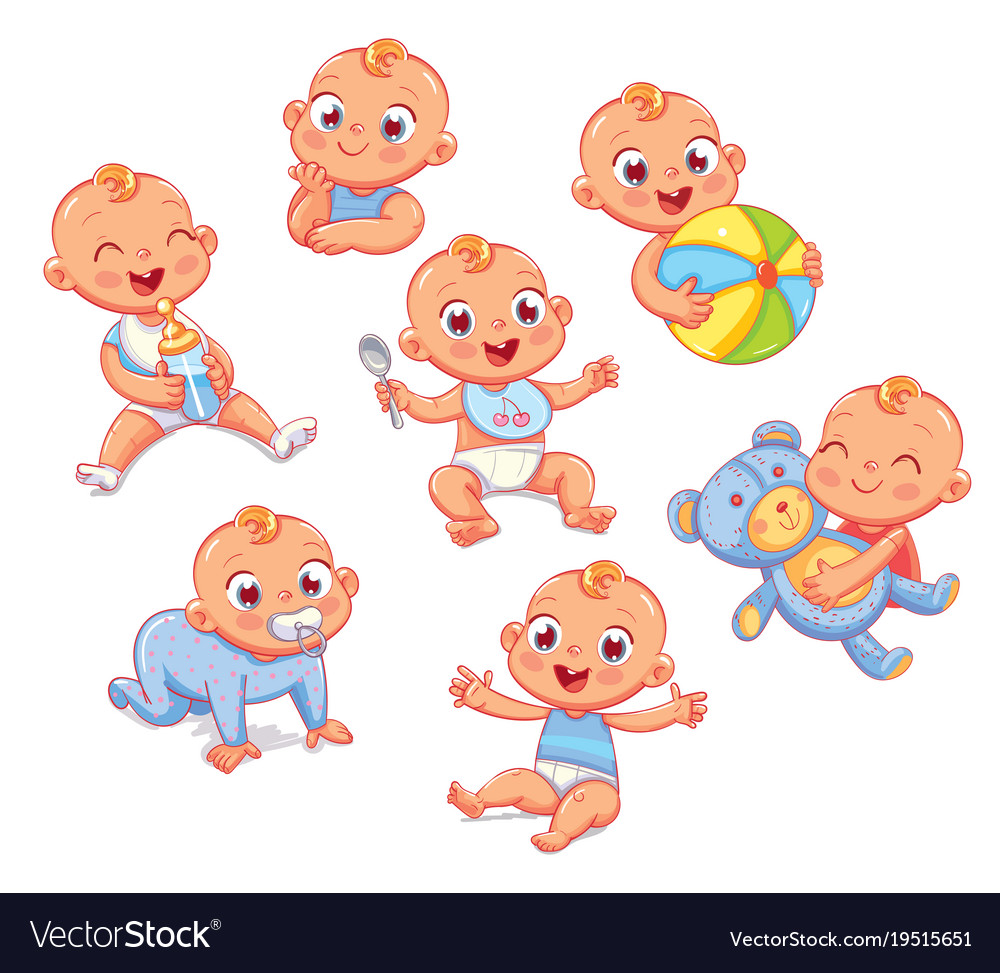 Happy smiling newborn boy in different situations Vector Image