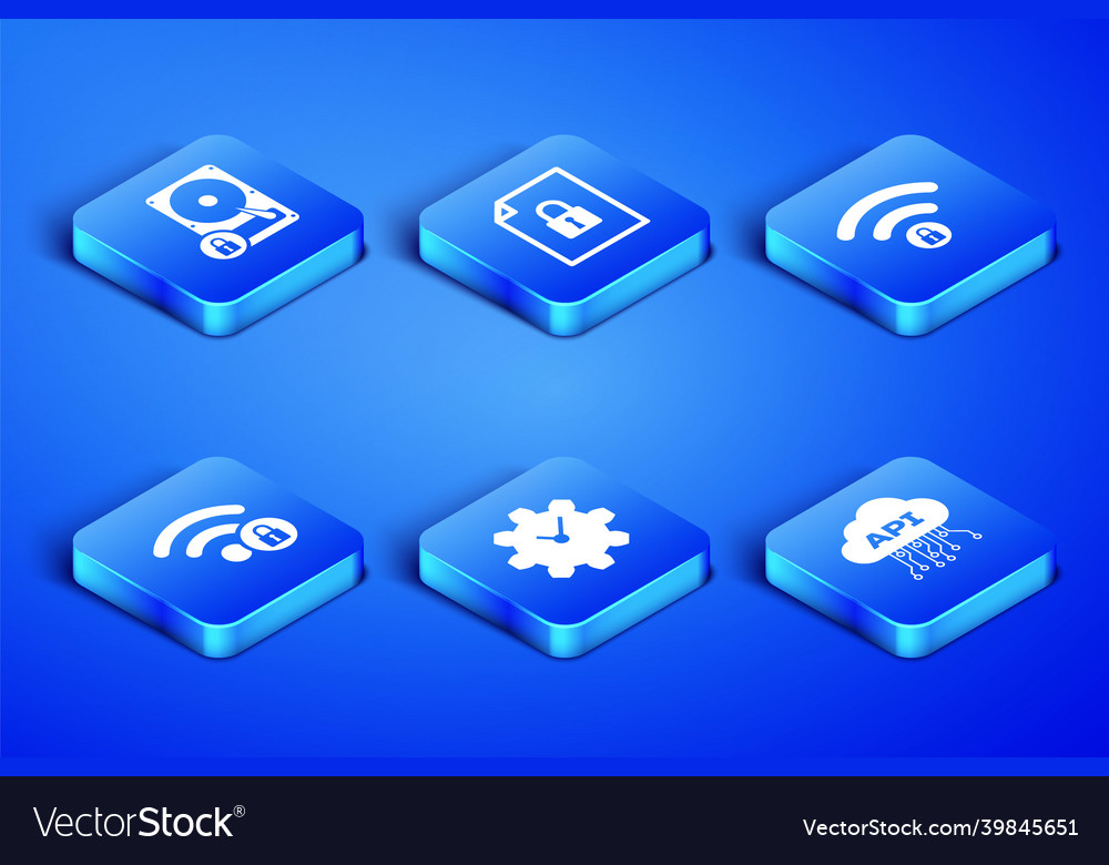 Set cloud api interface hard disk drive and lock vector image Set cloud api interface hard disk drive and lock