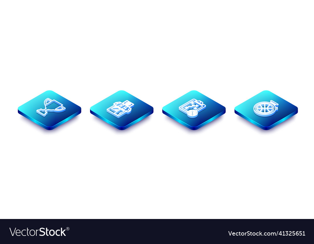 Set isometric line award cup sports shop