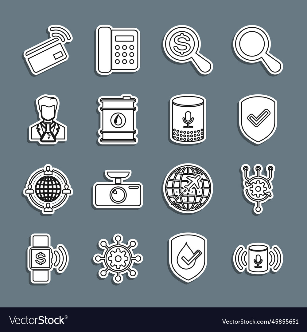 Set line voice assistant algorithm shield vector image Set line voice assistant algorithm shield
