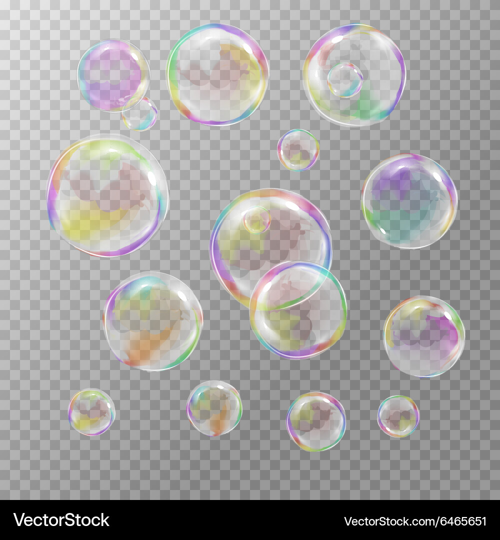 Set multicolored transparent soap bubbles Vector Image