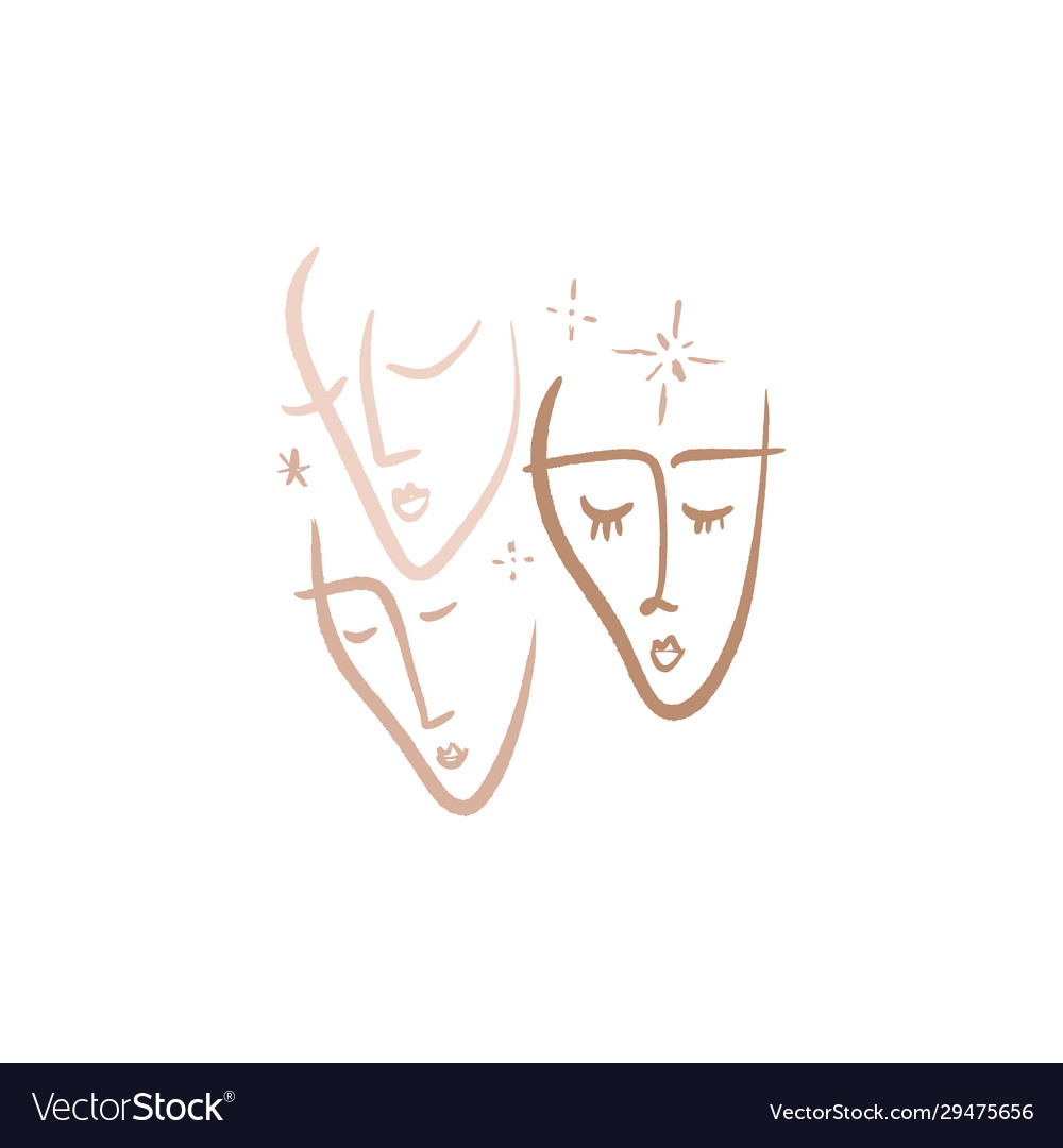 Continuous Line Art Face Sketch Modern Abstract Vector Image