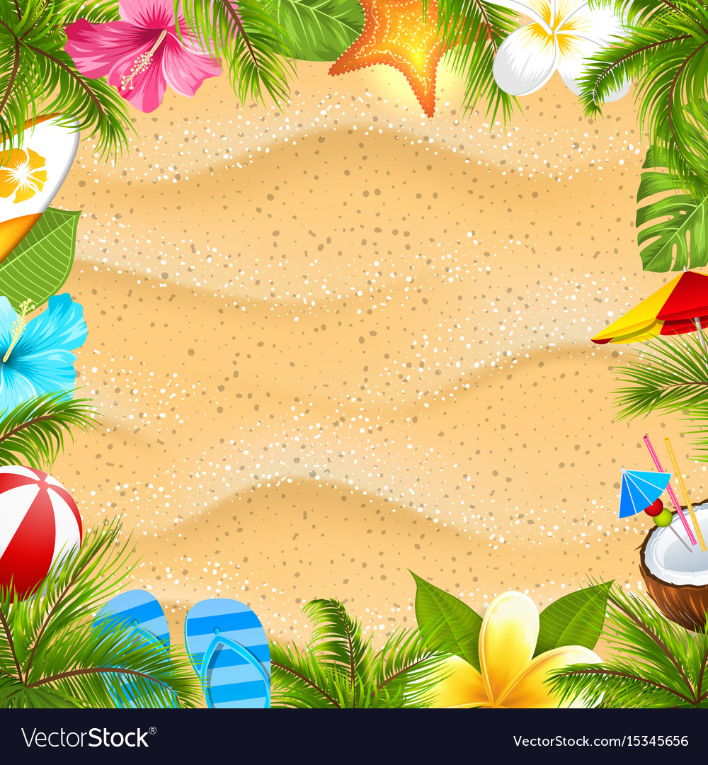 Creative poster with palm leaves beach ball