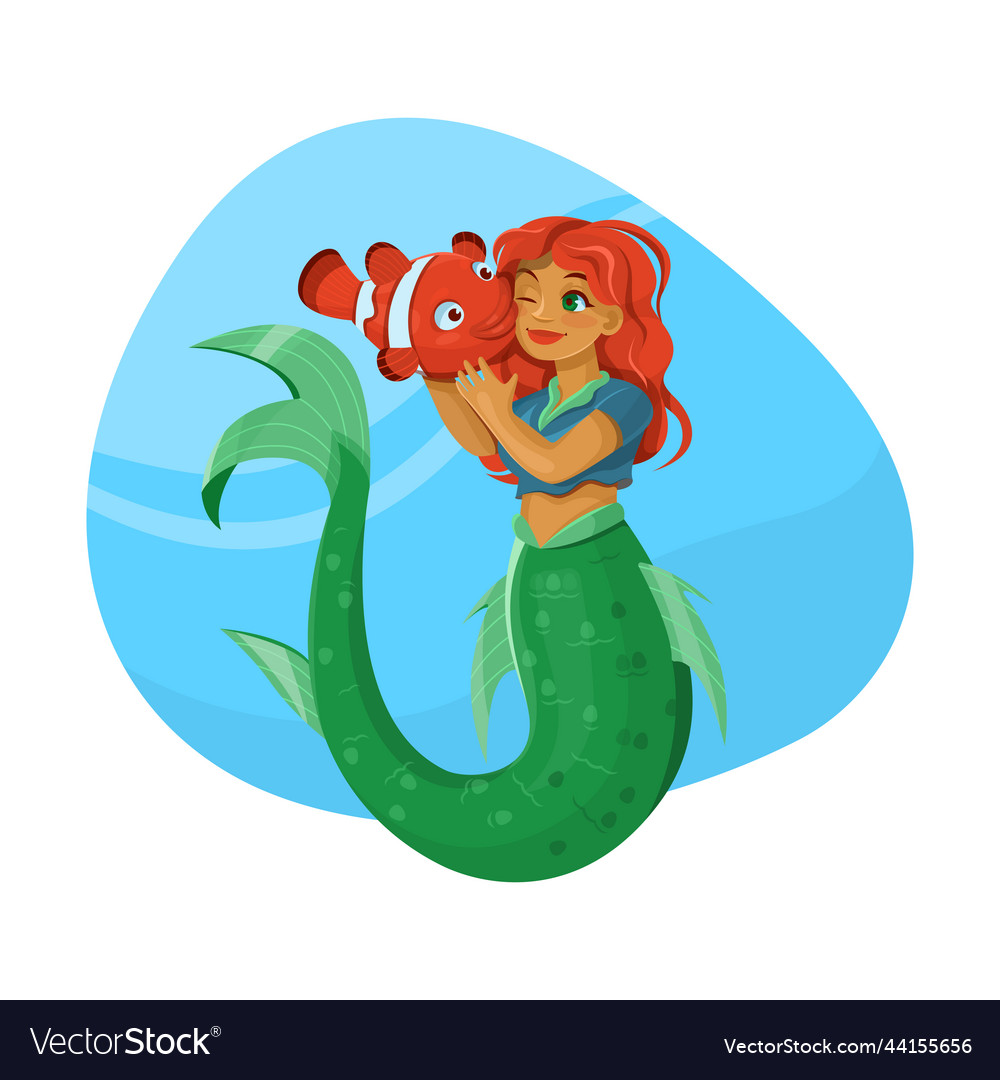 Cute mermaid and clown fish cartoon character