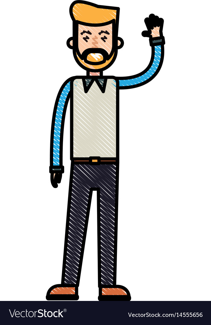 Drawing Beard Man Greeting With Hand Up Royalty Free Vector