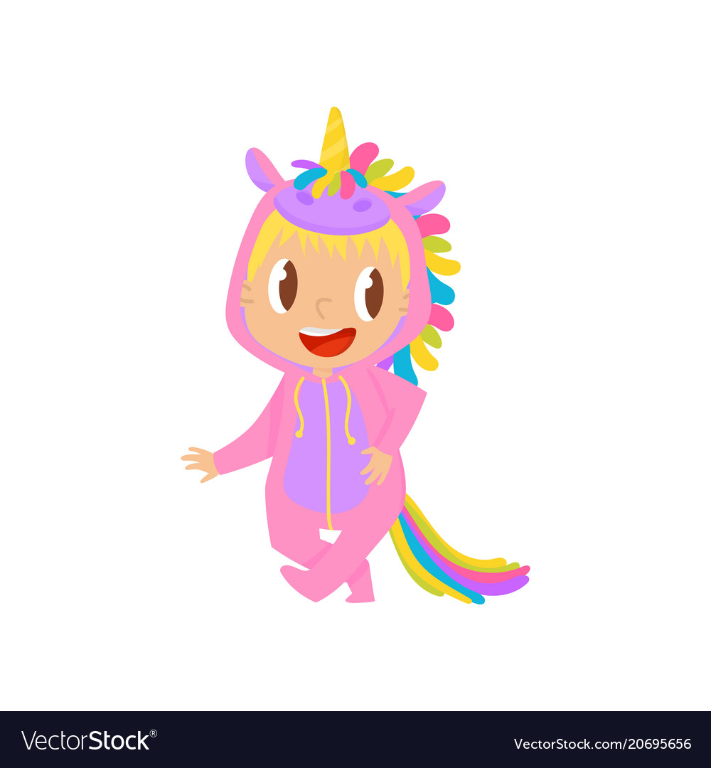 Lovely Baby Girl In Pink Unicorn Costume Vector Image
