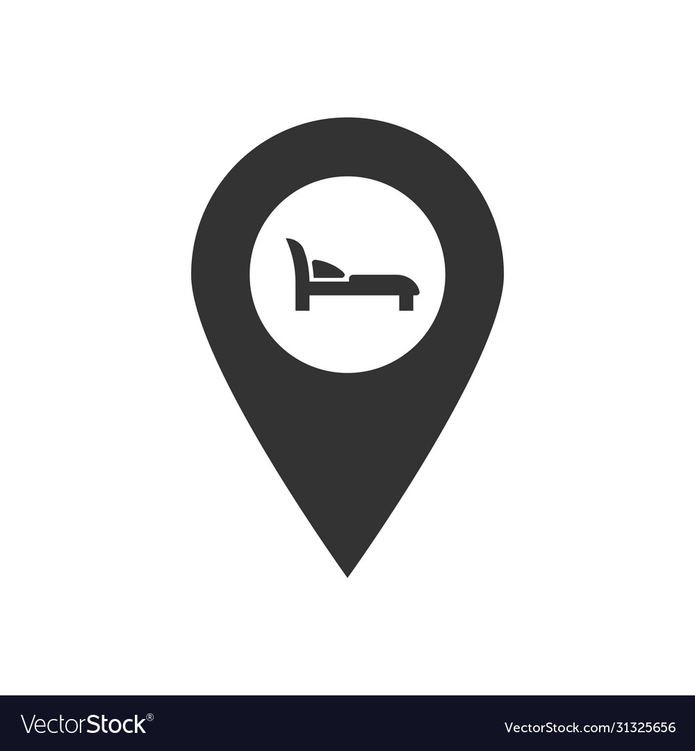 Map pointer pin with bed icon simple black vector image Map pointer pin with bed icon simple black