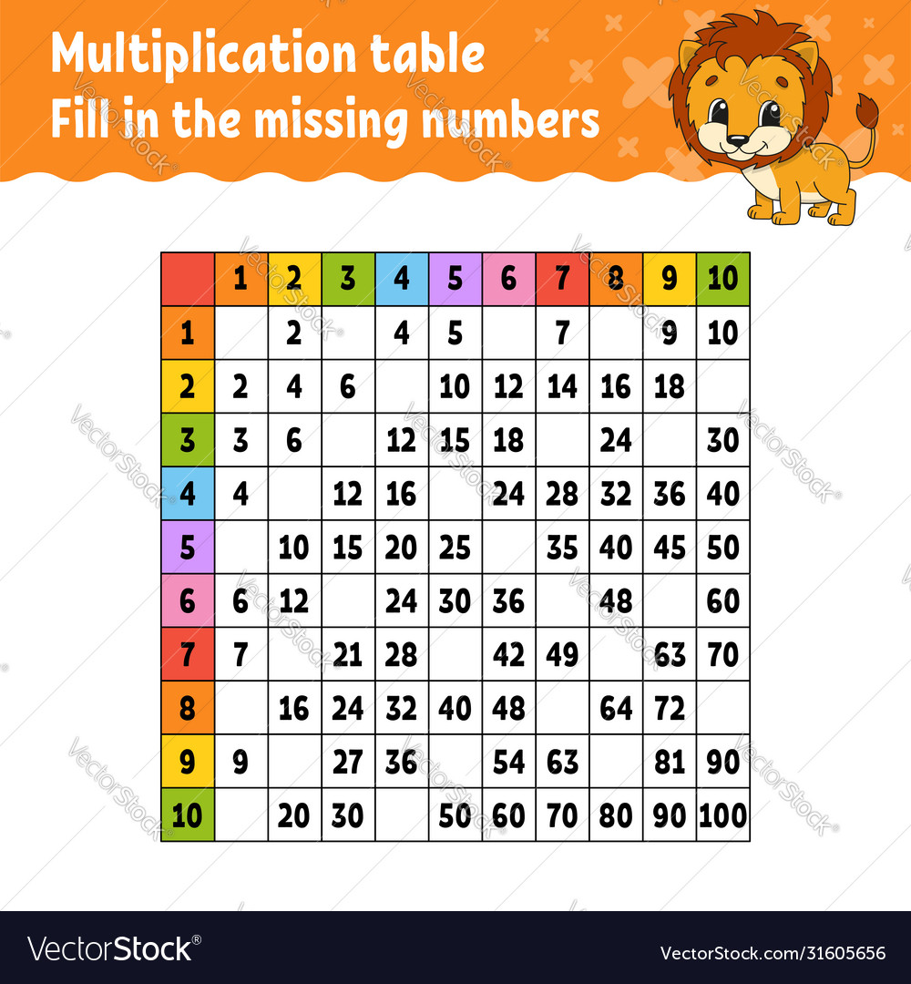 Paste missing numbers learning multiplication vector image Paste missing numbers learning multiplication