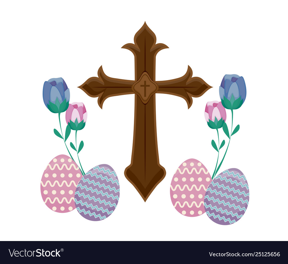 Wooden catholic cross with eggs easter Royalty Free Vector