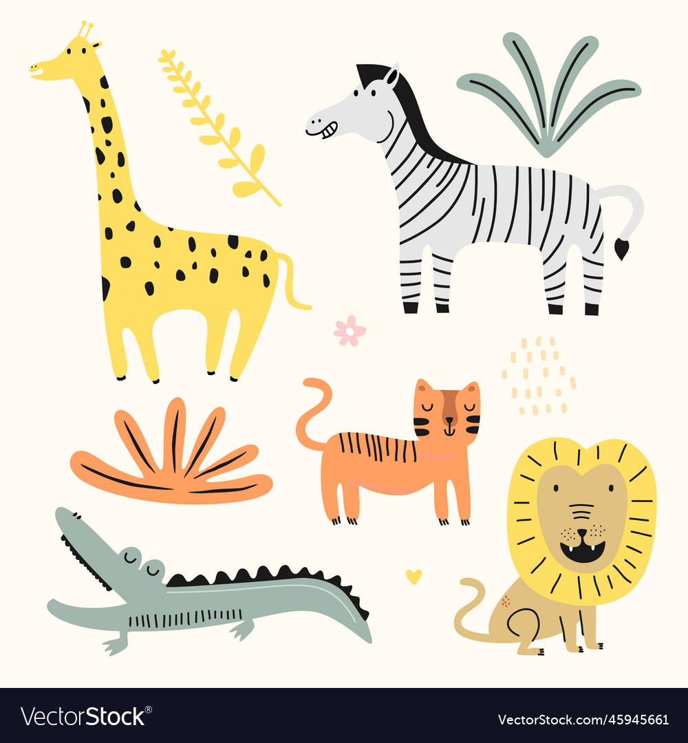 Collection of cute animals for kids jungle Vector Image