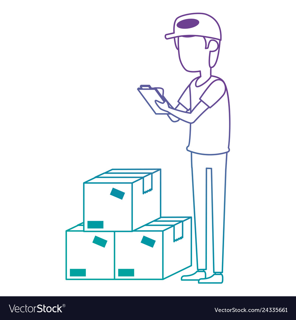 Delivery worker with boxes and checklist vector image Delivery worker with boxes and checklist