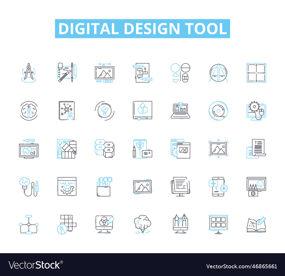 Digital design tool linear icons set photoshop vector image Digital design tool linear icons set photoshop