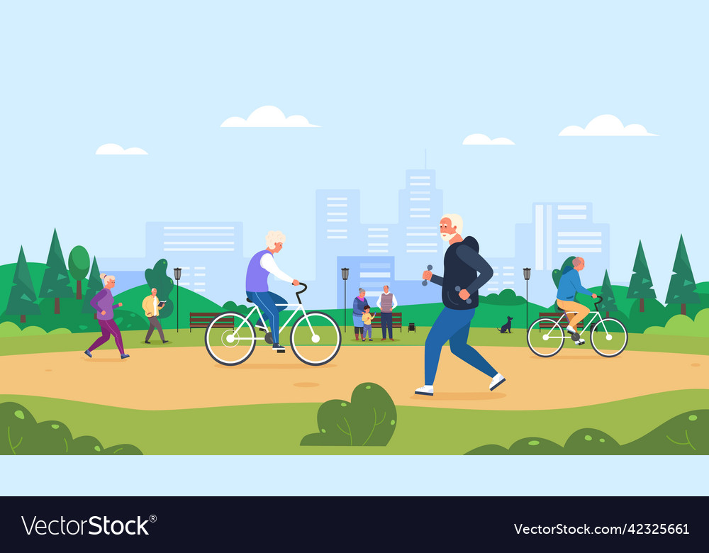 Elderly activity park senior people running Vector Image