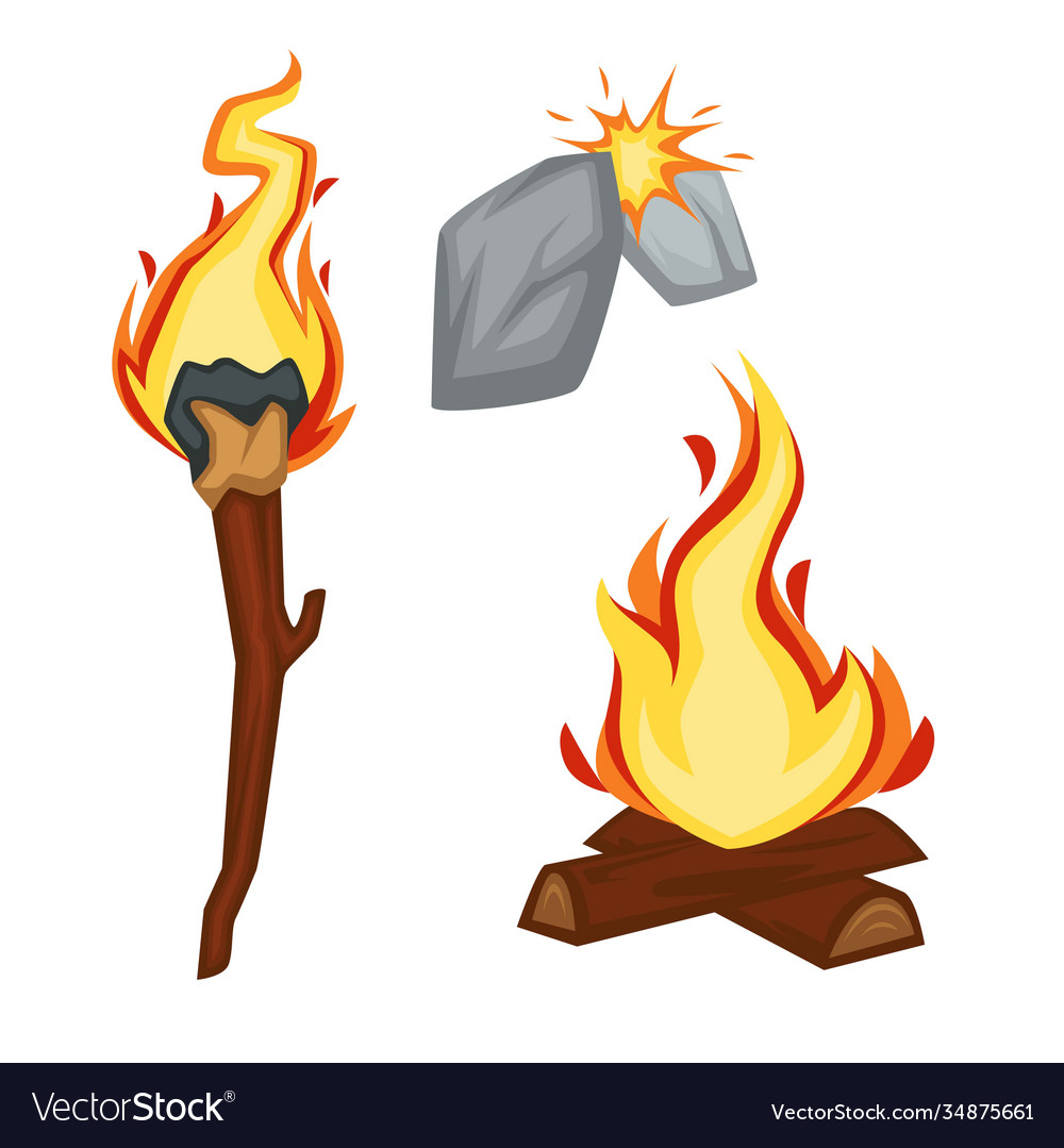 Fire stone age sparkle flame torch and campfire Vector Image