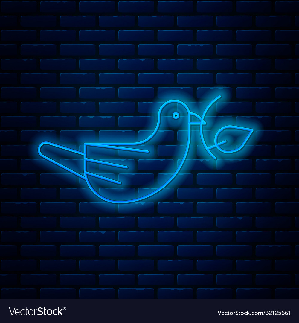 Glowing Neon Linie Frieden dove mit Olivenzweig