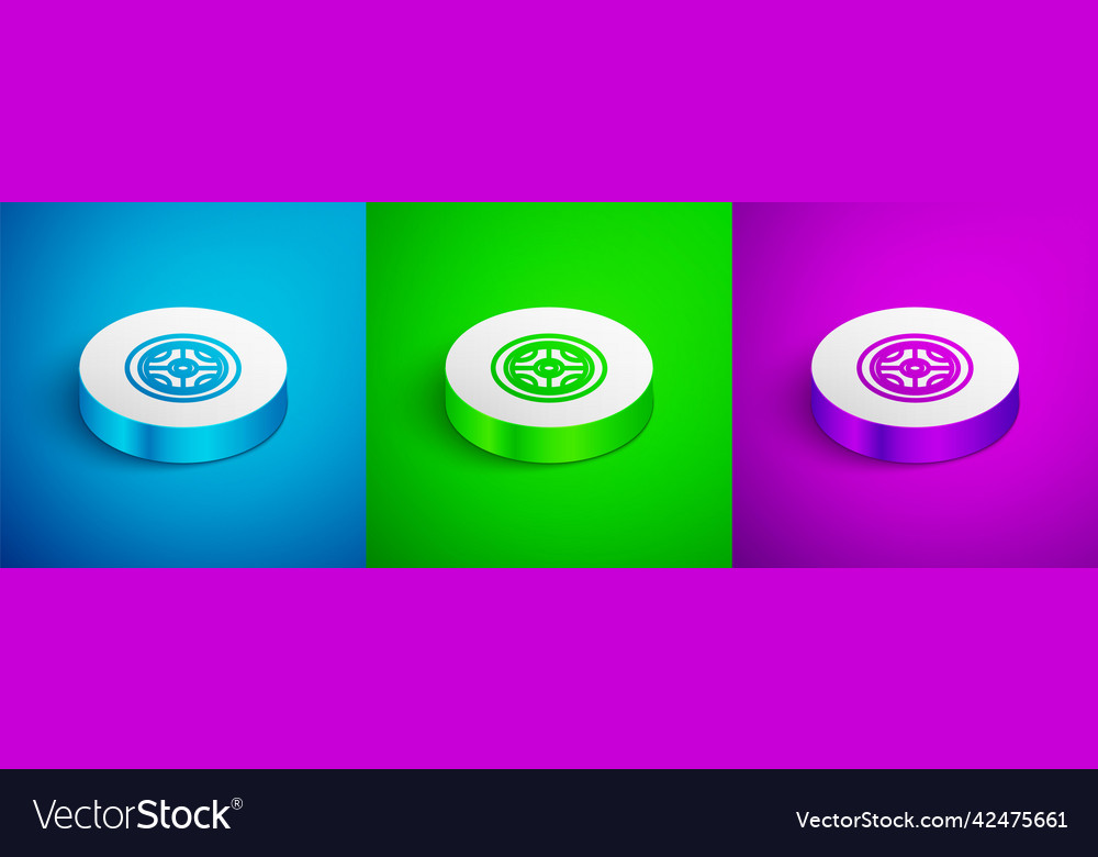 Isometric line car wheel icon isolated on blue vector image Isometric line car wheel icon isolated on blue