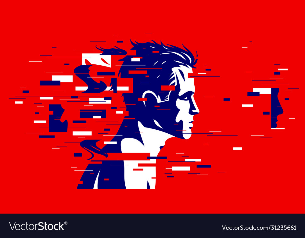 Man profile with glitch dynamic particles vector image Man profile with glitch dynamic particles