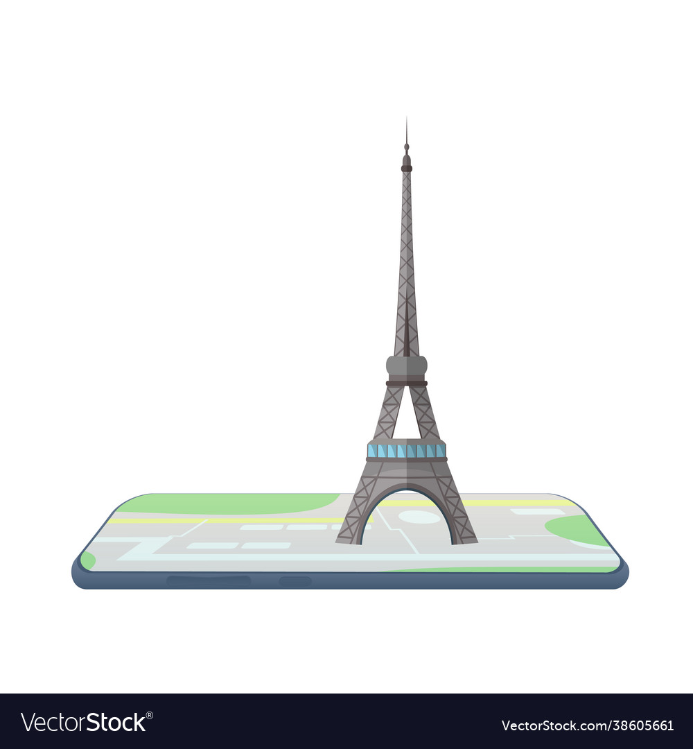 Map in smartphone eiffel tower on