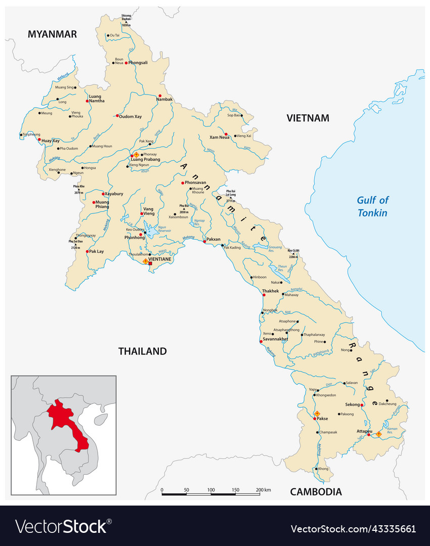 Map of laos Royalty Free Vector Image - VectorStock