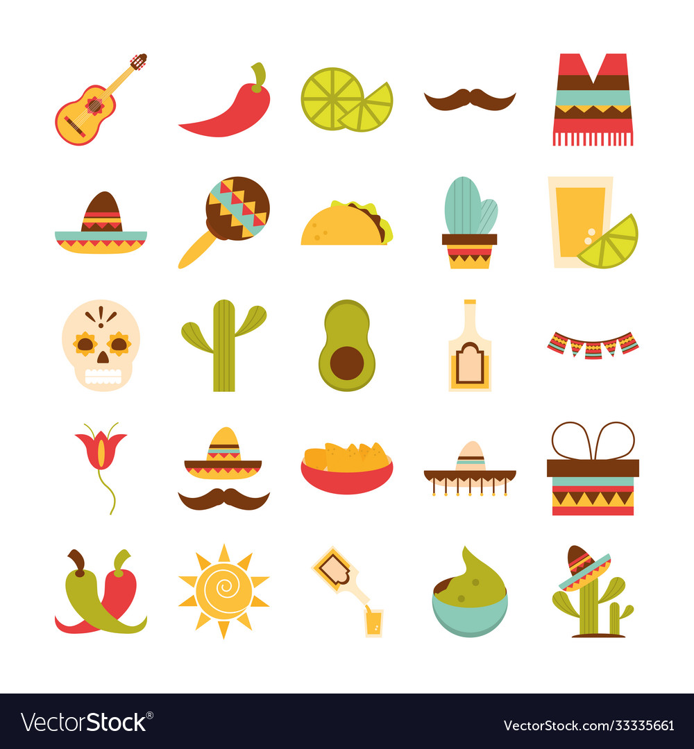 Mexican icons set festive party decoration Vector Image