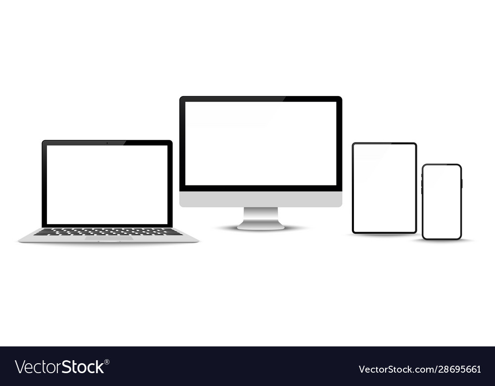 Realistische Geräte-Set Monitor Laptop Tablet