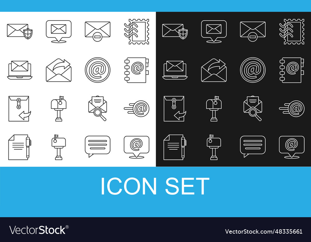 Set line mail and e-mail on speech bubble address vector image Set line mail and e-mail on speech bubble address