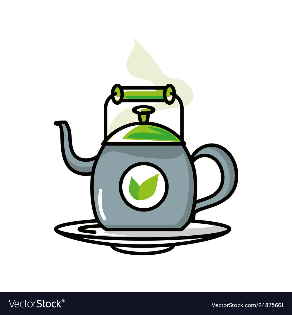 Teapot with tea herb isolated icon