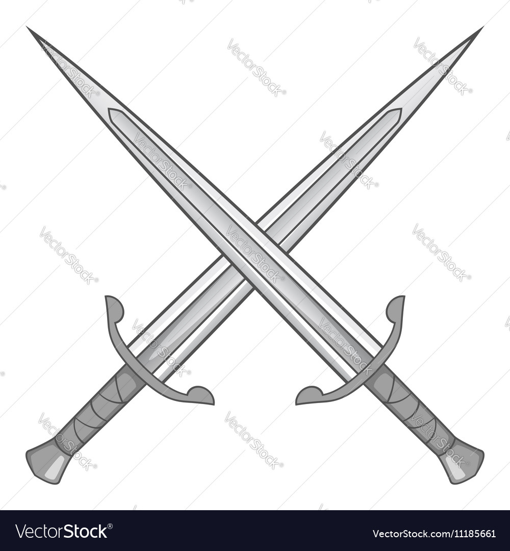 Two crossed swords icon gray monochrome Royalty Free Vector