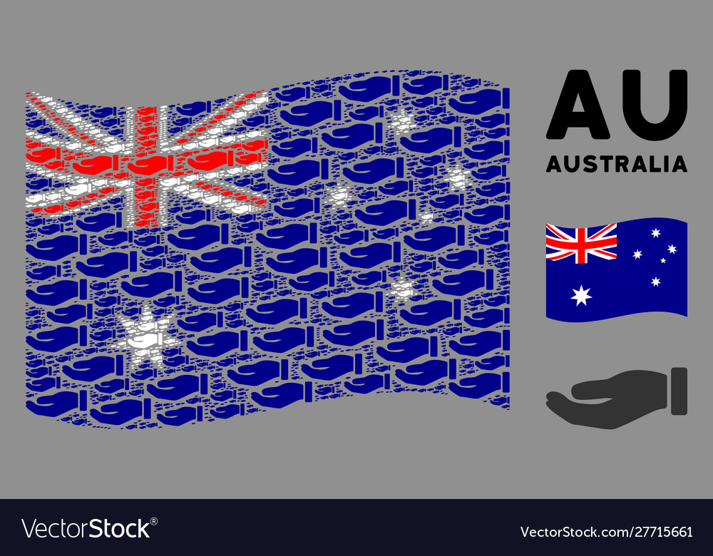 Waving australia flag collage hand items