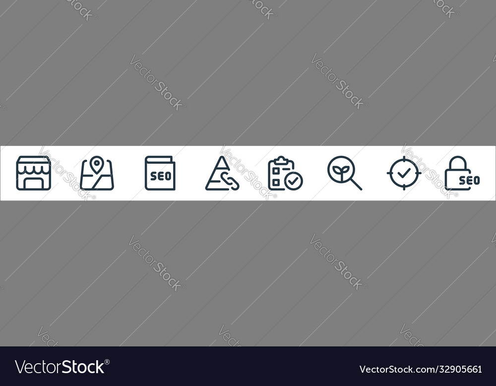 Web apps seo line icons linear set quality vector image Web apps seo line icons linear set quality
