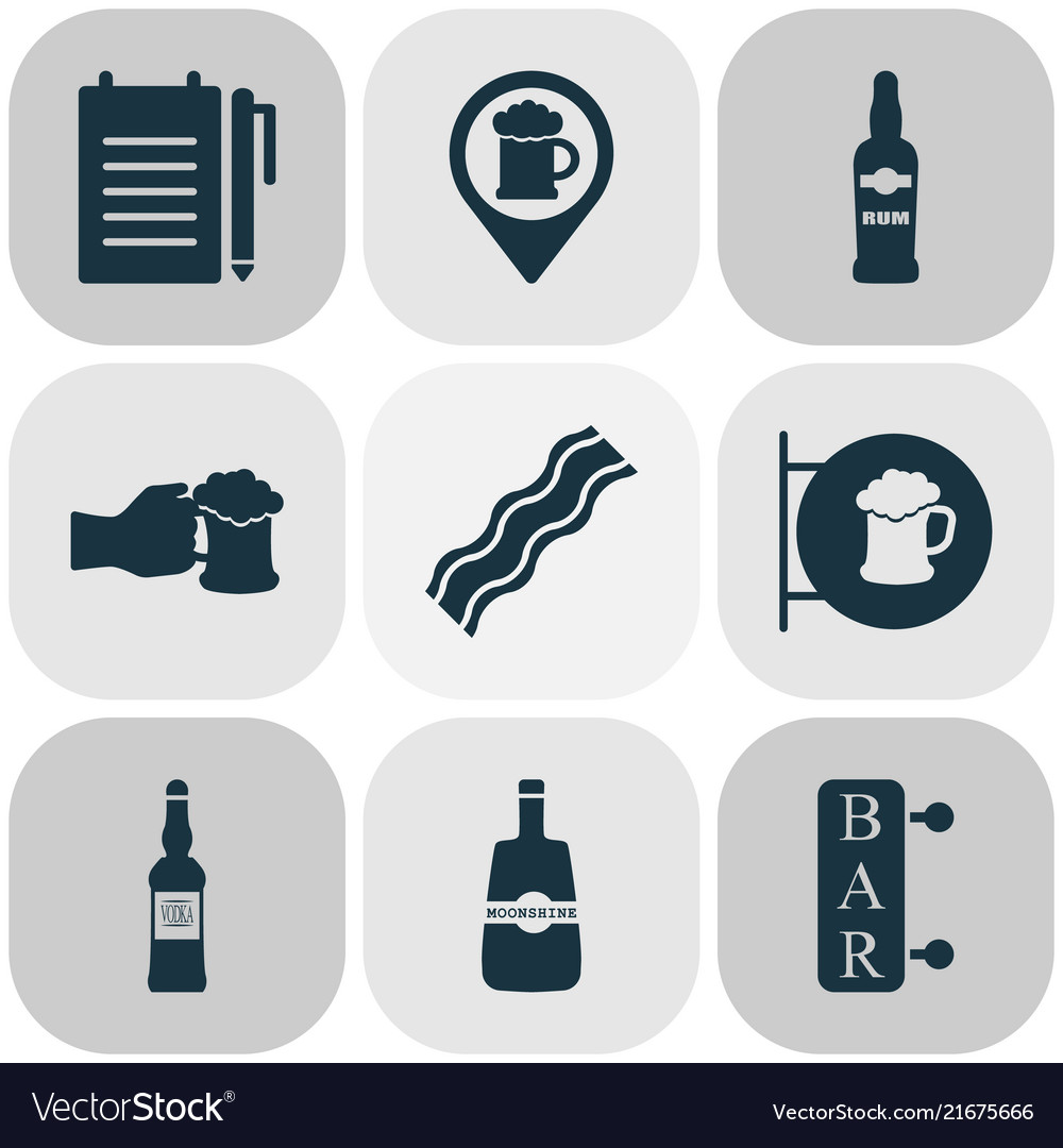 Alcohol icons set with vodka bar placard