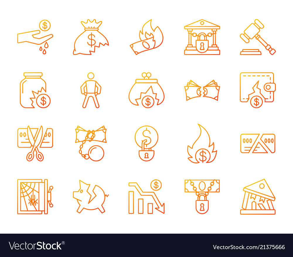 Bankruptcy simple color line icons set vector image Bankruptcy simple color line icons set