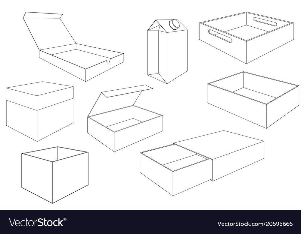 Boxes outline drawings collection of packages Vector Image