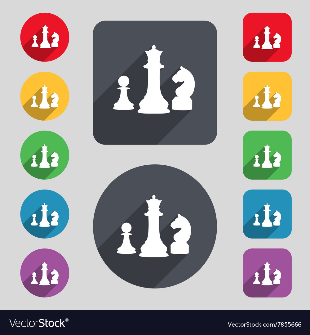 Chess game icon sign a set of 12 colored buttons