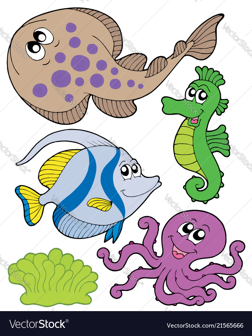 Cute marine animals collection 3 Royalty Free Vector Image